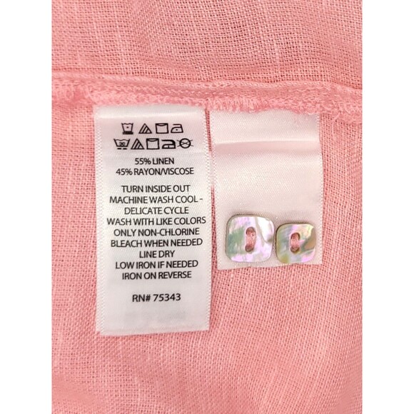 Tahari Linen Tunic Shirt Dress MED Pink Roll Tab Sleeve Lagenlook MOP Buttons - Picture 8 of 8